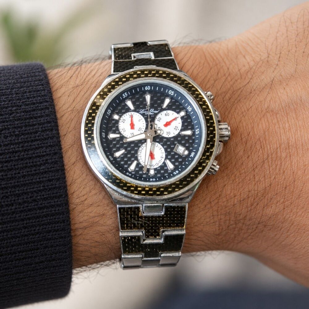 Lucien Piccard 26940BK Men's Chronograph Watch Carbon Fiber Stainless